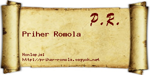 Priher Romola névjegykártya